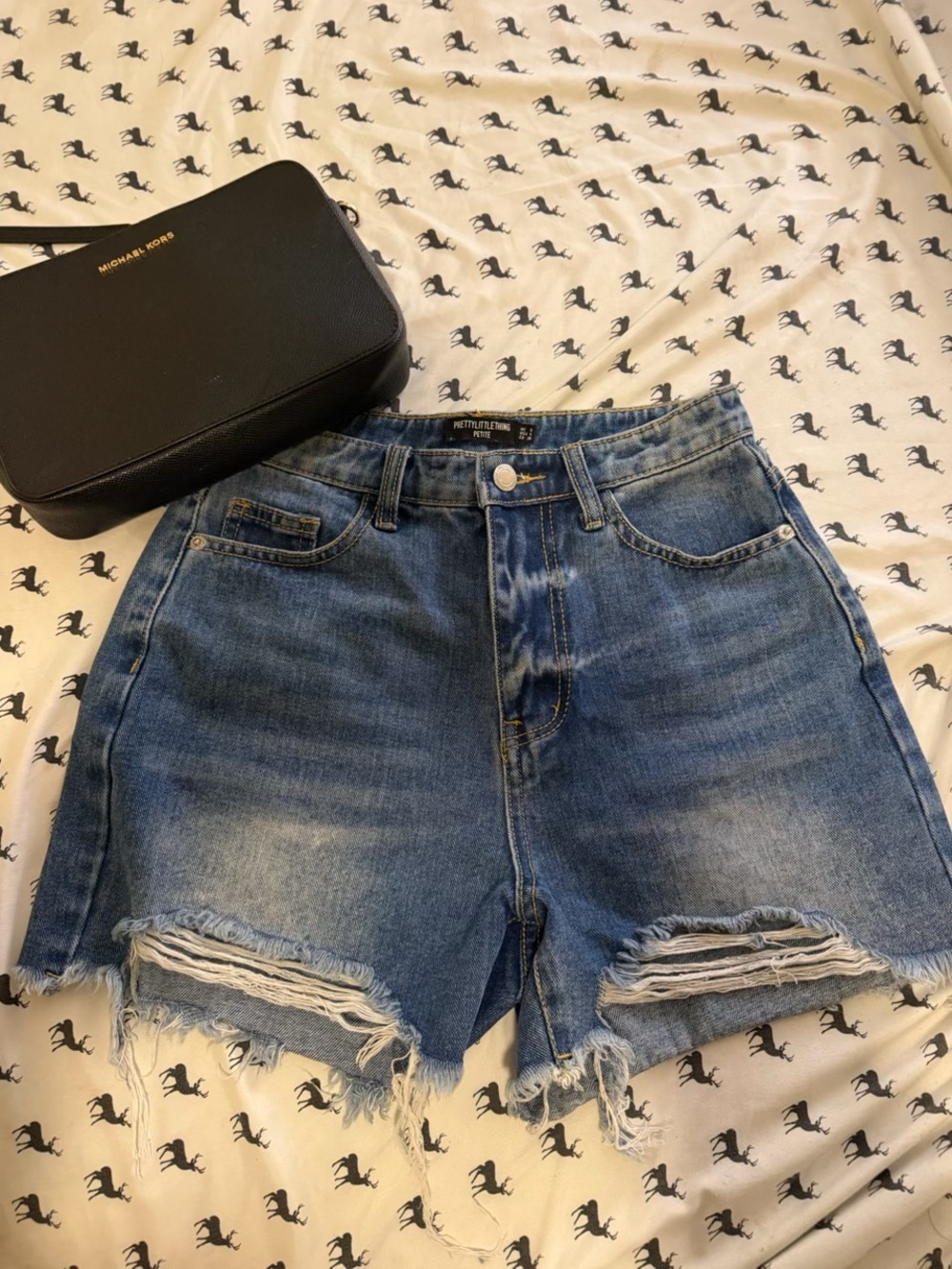 PrettyLittleThing Blue Distressed High-Rise Jean Shorts